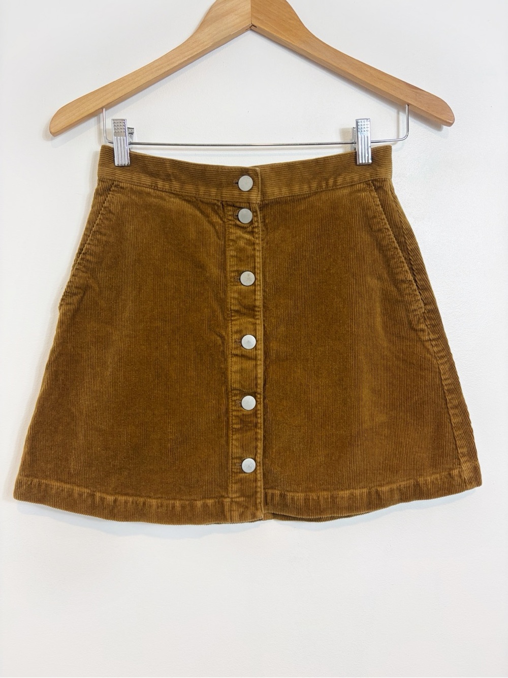 Uniqlo Light Brown Corduroy Front Button Flare Mini Skirt